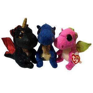 Ty Beanie Boos Dragon Plush Bundle Unicorn Grindal Saffire Darla Stuffed Animal
